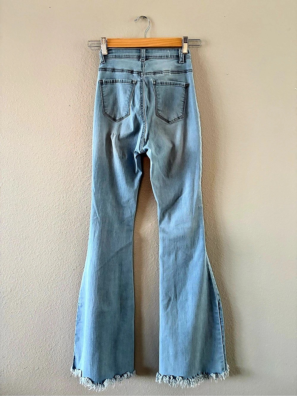 Lover Brand Fashion High Waisted Stretch Bell Bottom Jeans with Rips and Fray - Picture 2 of 2